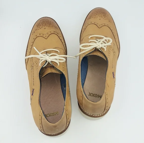 Mexx Tan Leather Women's Wingtip Brogue Shoes - Picture 8 of 13